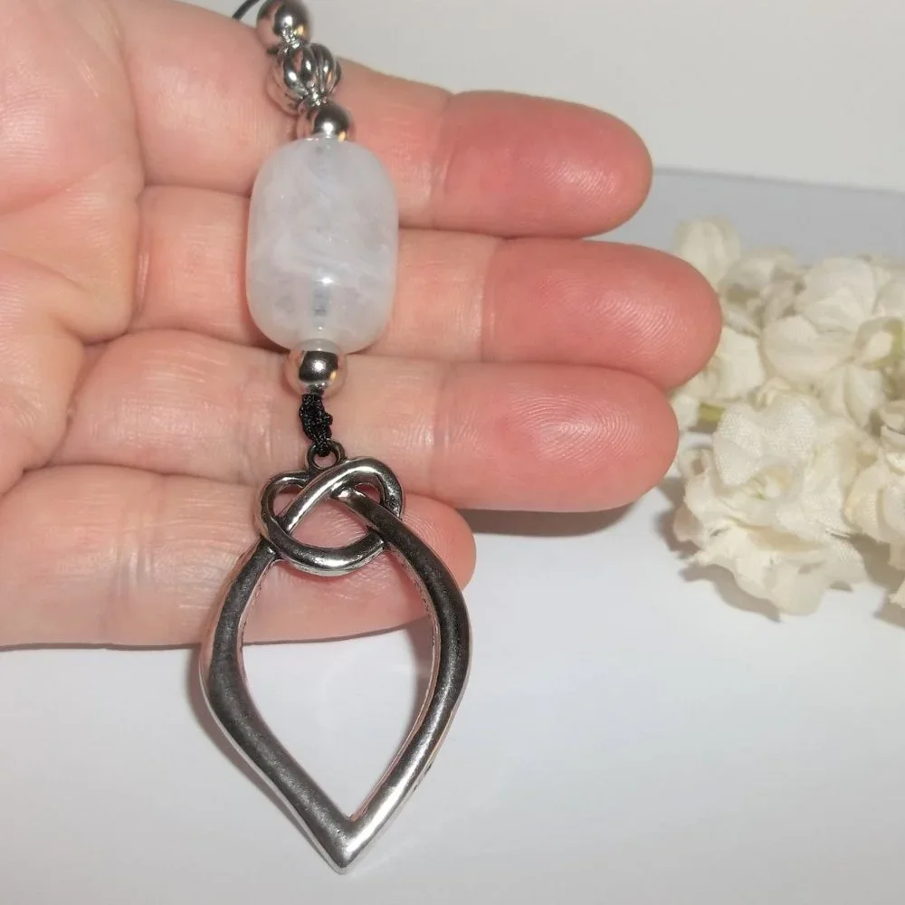 New Bookmark Handmade Beaded Celtic Knot Silver White Bookmarker Gift Idea 8152